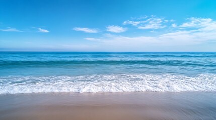 Beautiful serene beach view with calm ocean waves and a clear blue sky for relaxation and vacation inspiration : Generative AI
