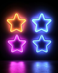 Obraz premium Colorful neon stars glowing brightly in a stylish display against a dark background.