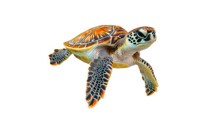 Colorful sea turtle swimming in clear water