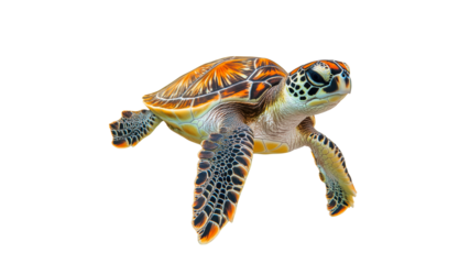 Colorful sea turtle swimming in clear water