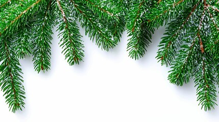 Obraz premium Evergreen Branches Dusted with Snow Festive Holiday Background Design Element for Cards and Invitations