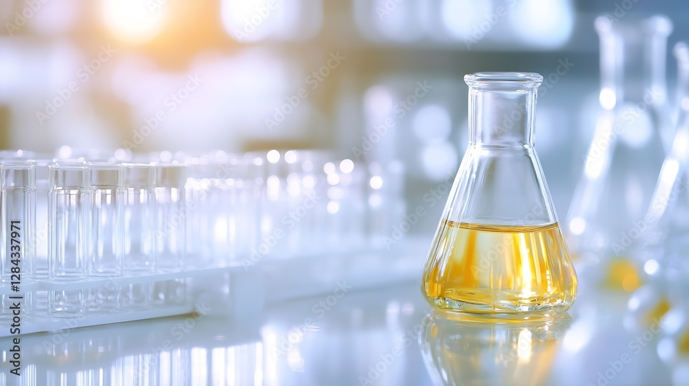 Poster laboratory glassware with a liquid creating a modern and scientific aesthetic for innovative ideas :
