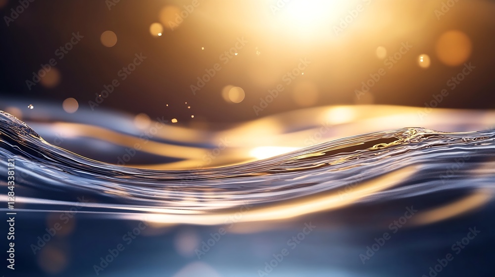 Aufkleber Mesmerizing Close Up of Water Rippling Under Bright Golden Light with Sparkles : Generative AI