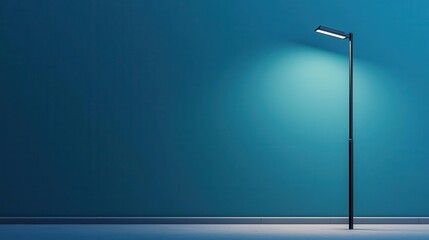 Minimalist solarpowered streetlight glowing in a dark background, urban sustainability