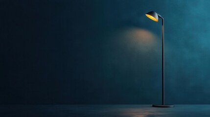 Minimalist solarpowered streetlight glowing in a dark background, urban sustainability