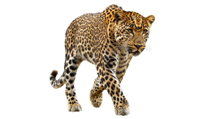 Leopard prowls through a wild habitat in daylight