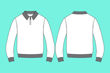  Mens long sleeve half zip through polo mockup template technical flat sketch. © MdAmirul