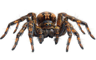 Closeup of a hairy spider with orange and brown markings ideal for Halloween horror nature documentaries or science publications