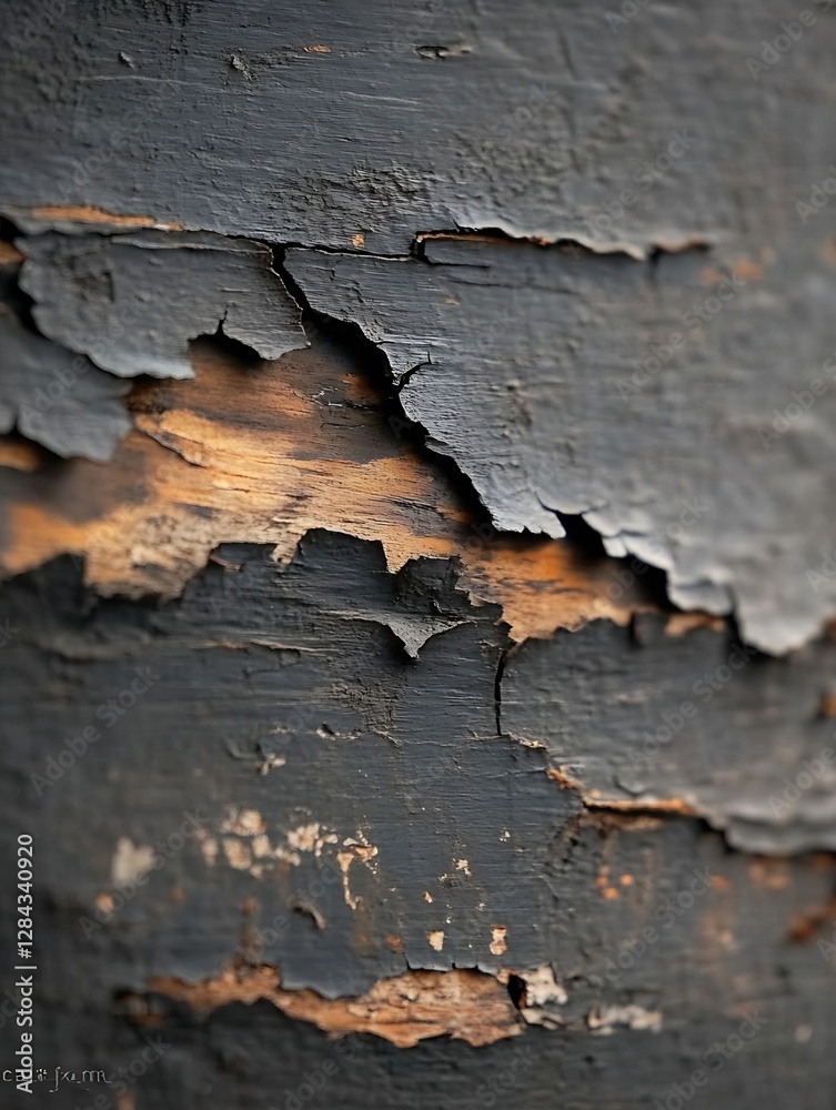 Aufkleber Close up of peeling paint on wood surface showcasing texture and age in a rustic environment : Generative AI