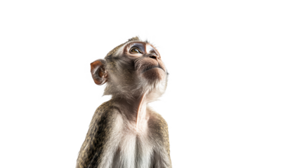 Young monkey gazes upward with curiosity in studio