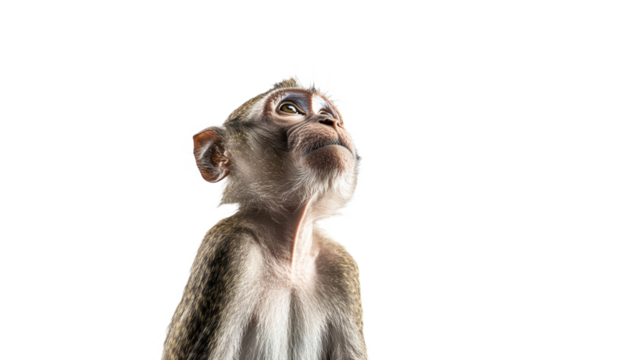 Young monkey gazes upward with curiosity in studio