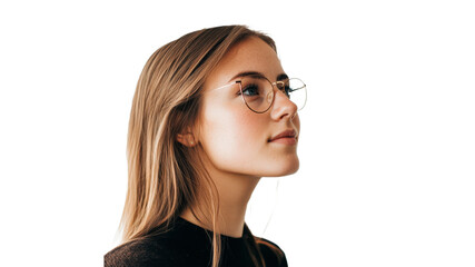 Thoughtful young woman in glasses