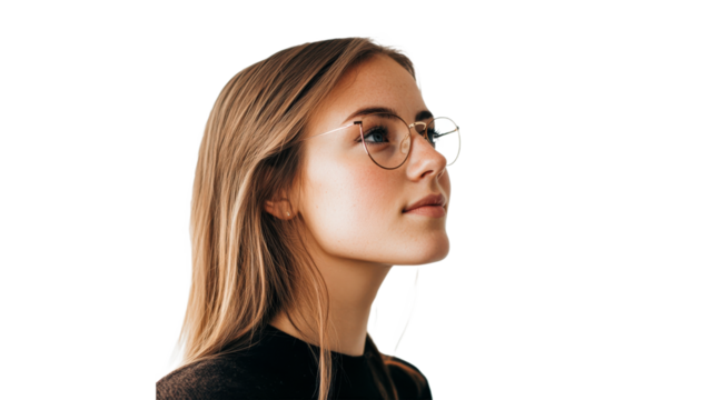 Thoughtful young woman in glasses