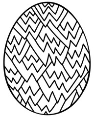 Outline Easter egg in doodle style with horizontal zigzags, creative coloring page for holiday activity or design