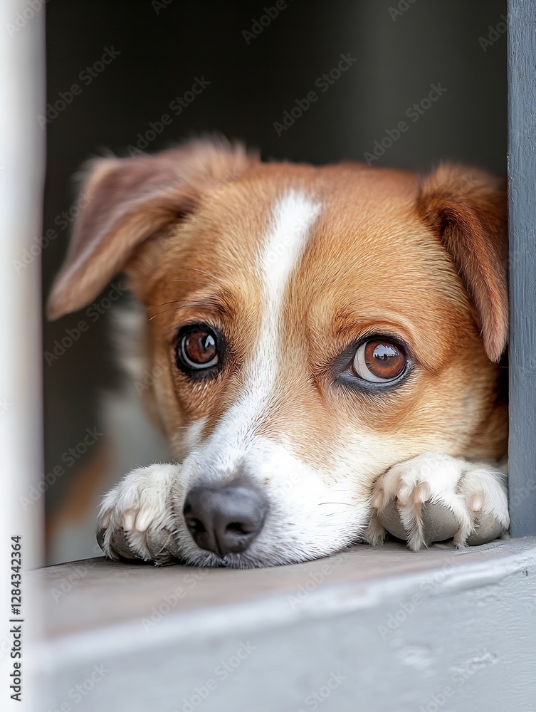 Poster Adorable Dog with Expressive Eyes Looking Through a Window Creating a Heartwarming Moment and Capturing Emotions : Generative AI