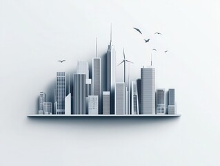 Fototapeta premium Futuristic monochrome vector of a city using 100 renewable energy, sustainable urban design
