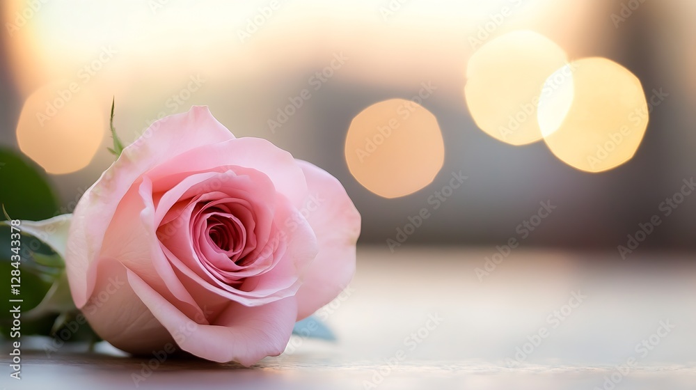 Poster Delicate Pink Rose Bloom with Soft Focus and Bokeh Background for Romantic and Elegant Themes : Generative AI