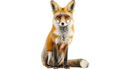 Fox sitting calmly in a lush green forest