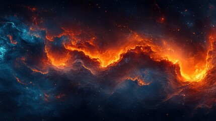 Fiery nebulae swirling in cosmic space