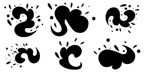 Set of Abstract Black Shapes with Decorative Splash Patterns