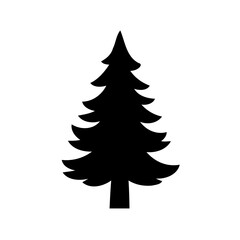 Solitary Evergreen Tree Silhouette on White