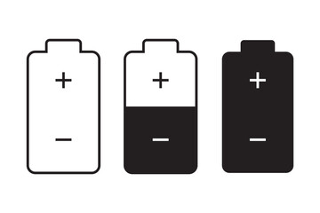 Set of vertical battery level indicators in percentage vector. Battery indicator symbols. 0-100 percent.