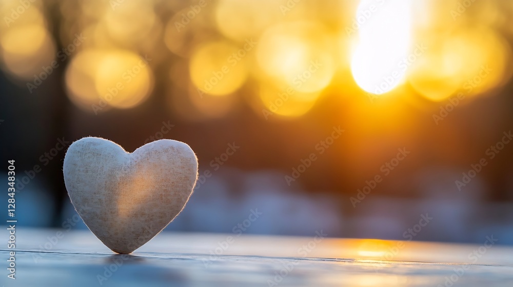 Poster heart shaped stone illuminated by sunlight creating a warm and affectionate atmosphere outdoors : ge