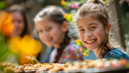 Family picnic celebration with delicious easter treats in a beautiful outdoor setting