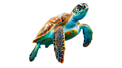 Colorful sea turtle swimming in clear water