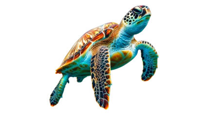 Fototapete Rund Colorful sea turtle swimming in clear water © Maestro