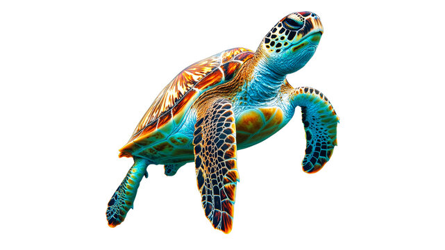 Colorful sea turtle swimming in clear water