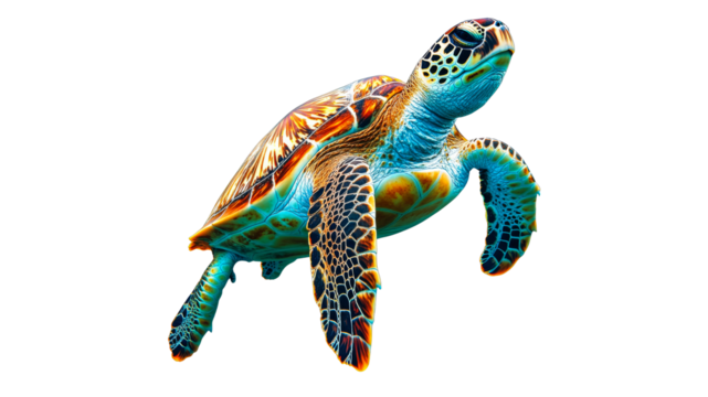 Colorful sea turtle swimming in clear water