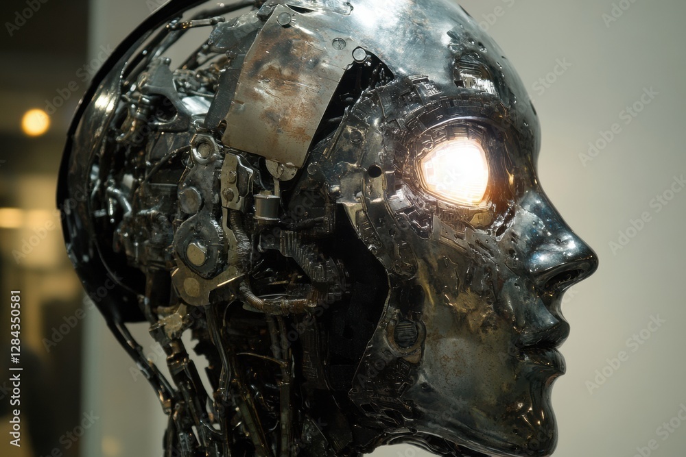 Leinwandbilder futuristic cybernetic head profile featuring robotic eye and intricate mechanical structures. genera