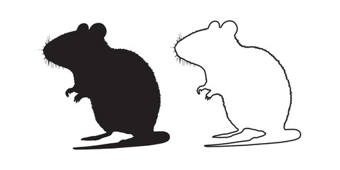 Rat Silhouette - Unique Monochrome Rodent Drawing - Stylish Rat Vector - Rat Icon
