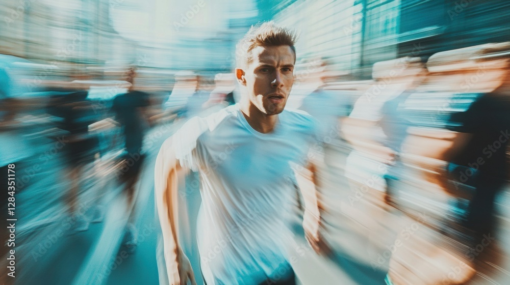 Aufkleber runner transforms from tired at the start line to strong and victorious in a high energy race. gener
