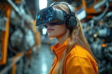 Virtual reality experience in a high-tech laboratory with a focused participant wearing a headset