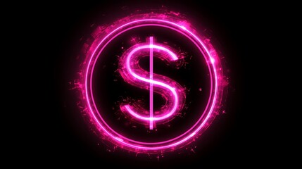 A glowing pink dollar sign symbol against a black background
