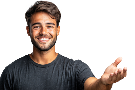 Friendly young man extending his hand in greeting