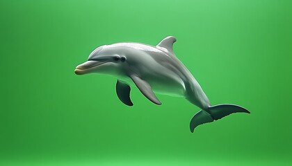 Obraz premium A Beautiful Dolphin Swimming Gracefully Against a Green Background