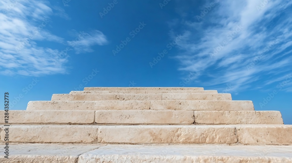 Poster stunning architectural steps leading towards a beautiful clear blue sky with fluffy clouds : generat