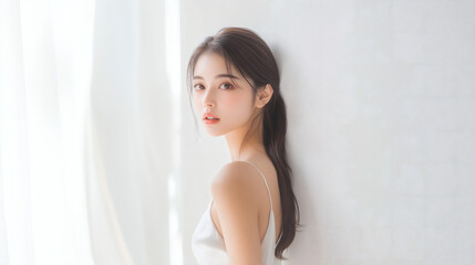 High-Quality Studio Portrait of an Asian Woman in Satin