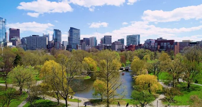 Rising Drone Shot in Boston Public Garden