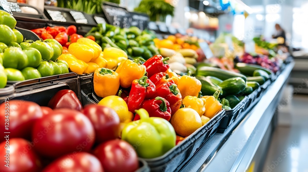 Poster a beautifully arranged display of assorted colorful fresh vegetables at a vibrant market : generativ