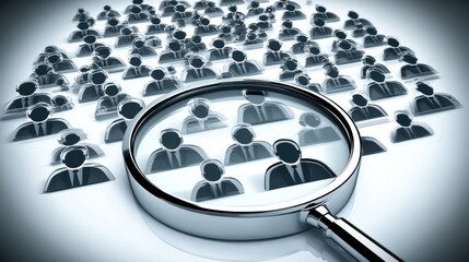 Blurred Crowd of Generic People Under a Magnifying Glass in a Business Setting