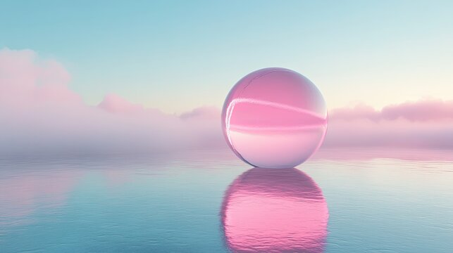 Abstract transparent glass spectral sphere with ethereal lines on a misty background, 3D rendering illustration of futuristic abstract shape with holographic element - Powered by Adobe