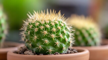 Close Up of a Beautiful Cactus Spines and Green Texture in Natural Light : Generative AI