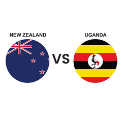ICC World Cup New Zealand vs Uganda or Uganda vs New Zealand cricket match concept, flags in circle. Editable vector file, Best Match between two countries for social media and others.