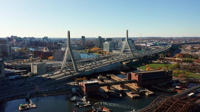 Aerial View of the Zakim Bridge in Boston, Massachusetts
