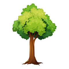 Cartoon Tree with green leaves on white background. Vector. Illustration. Illustration Tree isolated on white background.