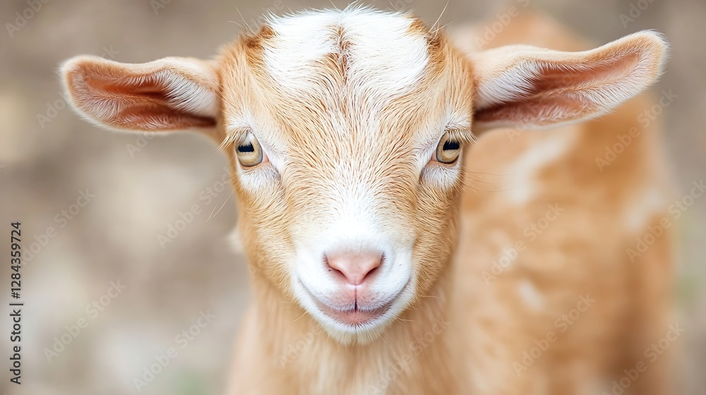 Poster close up portrait of adorable young goat with charming expression and soft fur : generative ai
